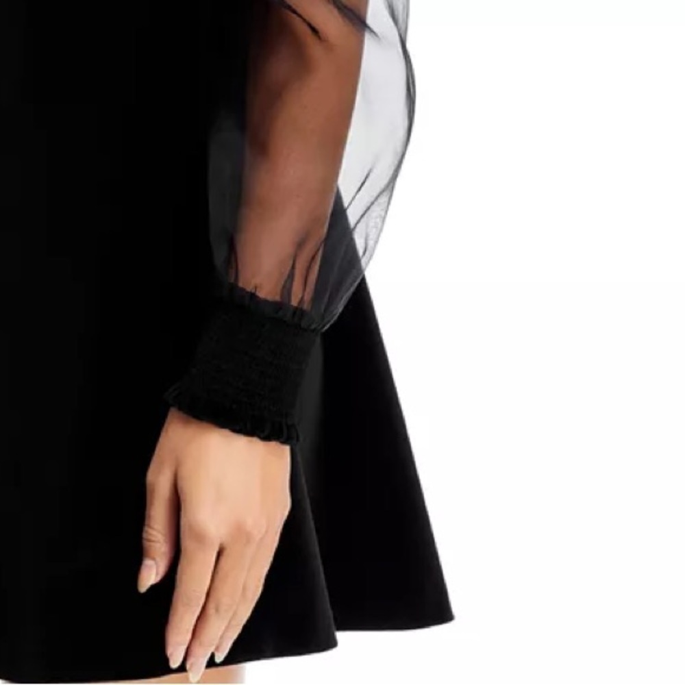 Alice and Olivia Paulette Velvet Puff Sleeve Mini Dress in Black sz 10 NWT 595$ - Picture 8 of 10
